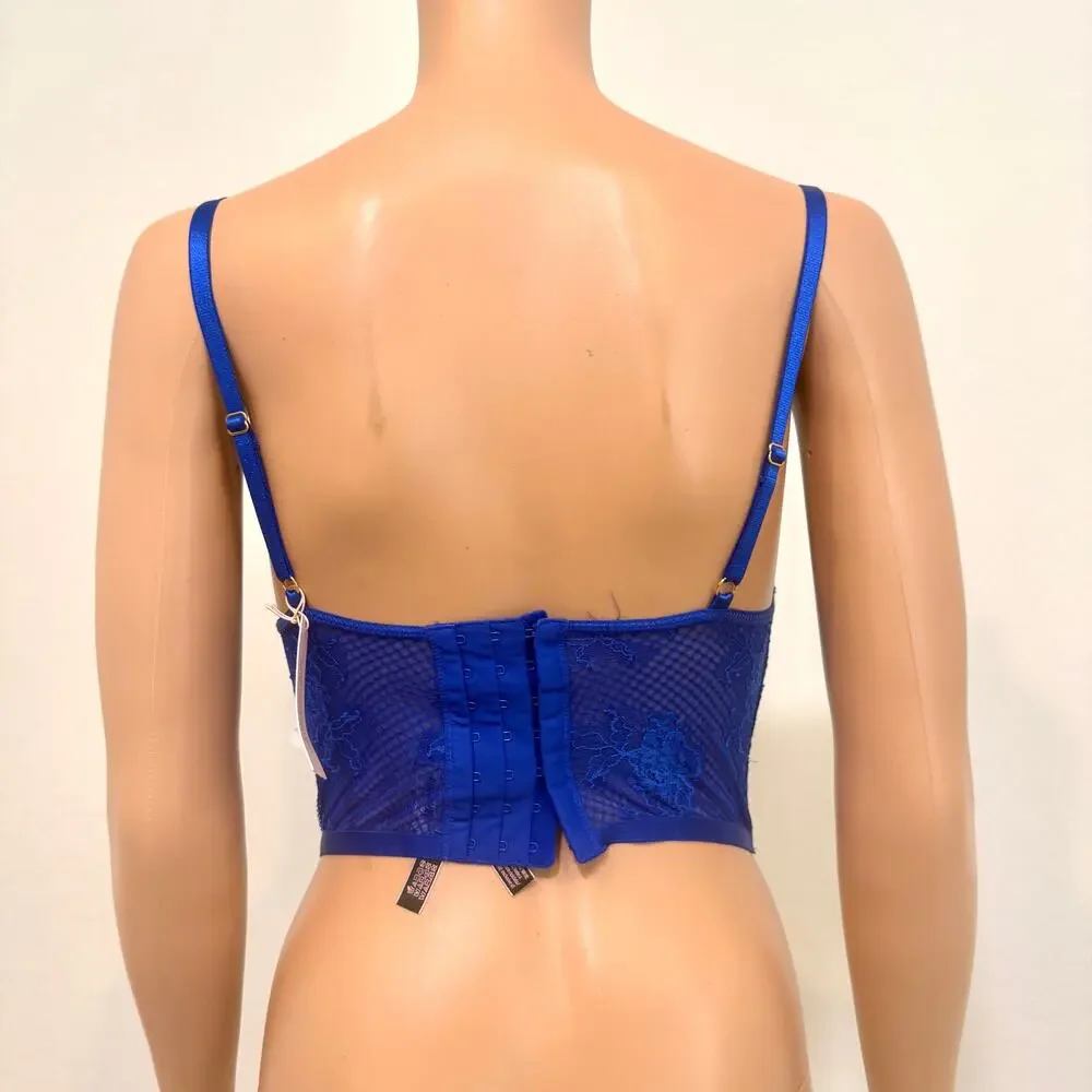 Victoria’s Secret Bombshell 32D plunge fishnet push up corset top BC3 3225